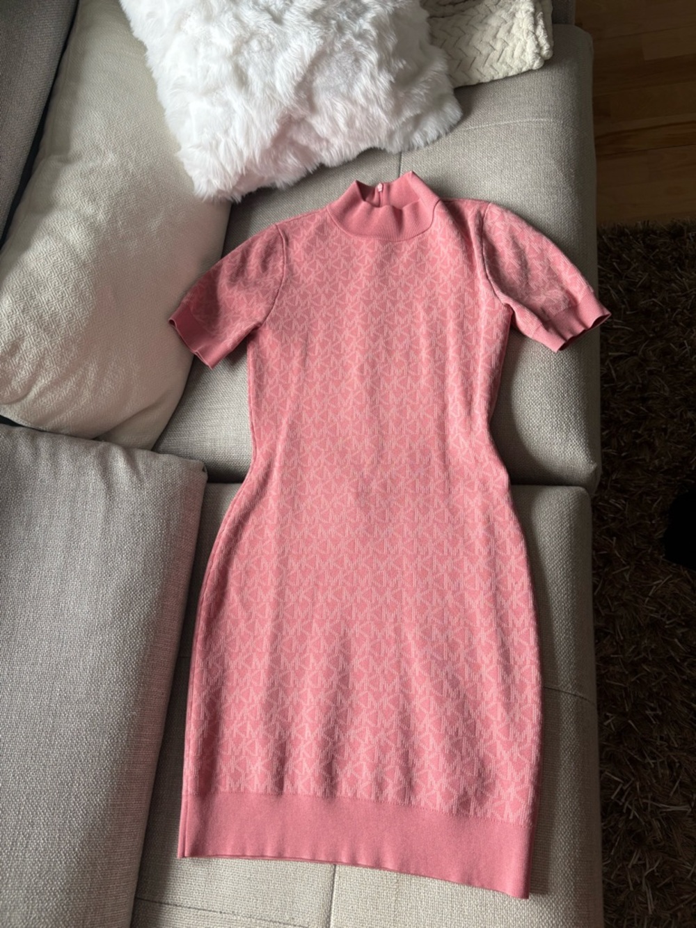 Michael Kors Pink Short-Sleeve Knit Midi Dress